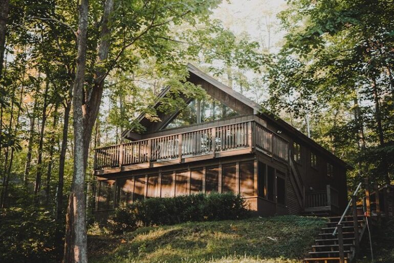 brown wooden house surrounded by green trees during daytime