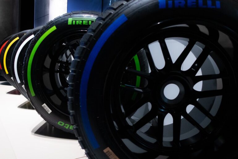 a row of tires sitting next to each other